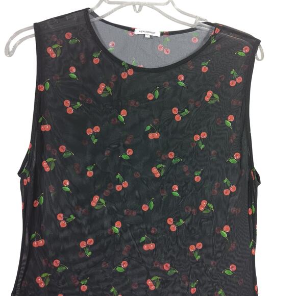 We Wore What Mesh Cover Up Size XL Cherries Print on Black Background See Thru - Picture 6 of 11